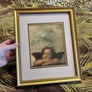 Gold Framed Cherub of the Sistine Chapel by Raphael Print Whimsigoth Angelcore